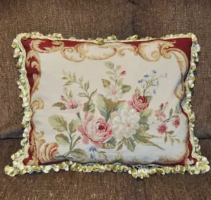 Funda de almohada de lana de punta pequeña rosas rosa cojín para lanzar aguja 16x20 - Imagen 1 de 14