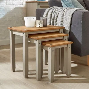 Nest of Tables Set of 3 Occasional Coffee Side Table Mexican Corona Grey Pine - Picture 1 of 4