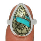 Composite Turquoise With Pyrite 925 Sterling Silver Ring Jewelry S.6.5 Cr40267