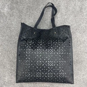 BLACK FLORAL CUT OUT SHOULDER BAG TOTE HANDBAG FAUX LEATHER Y2K - Picture 1 of 6