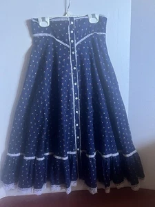 Gunne Sax Jessica's Gunnies Vintage 70s Calico Prairie Navy Midi Skirt 9 Jr - Bild 1 von 6