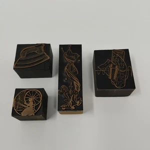 Vintage Letterpress Printing Print Block Copper Wood Sewing Mannequin Iron Set - Picture 1 of 8