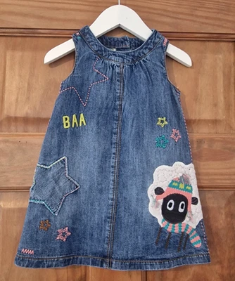 SIGUIENTE Vestido Delantal Bordado Denim Bebé Niñas 12-18 Meses ~ Invierno Ovejas Ellos Foto 1 de 4