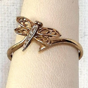 CUTE MULTI TONE GOLD BUTTERFLY BYPASS RING SIZE 7.75 SKY - Picture 1 of 12