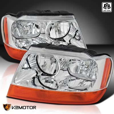 Clear Fits 1999-2004 Jeep Grand Cherokee Headlights Amber Signal Lamp Left+Right - Image 1 of 4