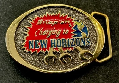 Vintage 1988 Snap On Tools SSX1410 Brass Belt Buckle “Charging To New Horizons“ - Image 1 of 4