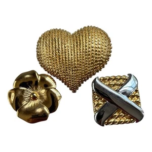 Dotty Smith vintage belt buckles lot of 3 flower X and puffy heart - Picture 1 of 5