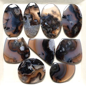 9 Pcs Natural Turkish Agate Hi-Quality 22mm-31mm Flat Cabochon Gemstones Lot - Picture 1 of 10