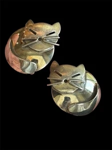 Vtg MCM Beau Sterling Silver Kitty Cat Screw Back Earrings 925 - Picture 1 of 5