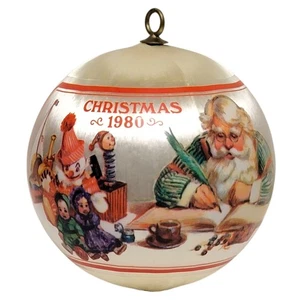 De colección Años 80 Sello Taller Santas Bola de Satén Adorno de Navidad 1980 Nostálgico - Imagen 1 de 6
