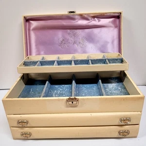 Portagioie vintage Lady Buxton panna ecopelle usura chiave velluto floreale raso - Foto 1 di 15