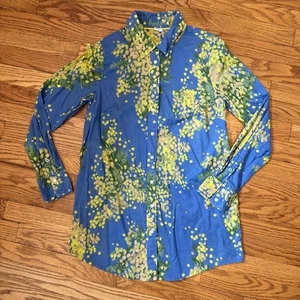Boden The Cotton Shirt Button Down Flower Print Women’s US 6L UK 10L Blue Yellow - Picture 1 of 10