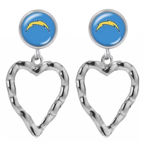 Los Angeles Chargers Earrings Football Heart Charm Dangle Stainless Steel Cover