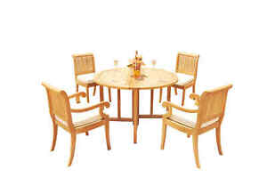 5-Piece Outdoor Teak Dining Set: 48" Butterfly Table, 4 Arm/Armless Chairs Giva