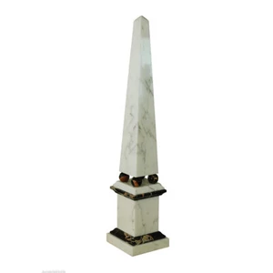 Obelisco Classico in Marmo Carrara con Sfere in Marmo Portoro H 47CM - Imagen 1 de 6