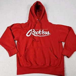Young and Reckless Hoodie Size Medium Spelled Out Script Red Cotton Blend - Picture 1 of 6