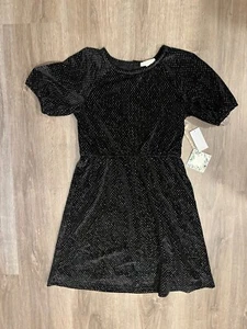 C&V Chelsea & Violet Girls Puff Sleeve Velvet Lurex Dress, Black Size L - Picture 1 of 12
