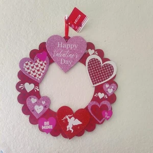 Valentine's Glitter Heart Wooden Wreath Wall Crown Window Garland Swag Decor - Picture 1 of 3