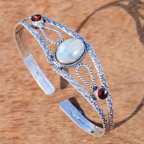 VALENTINO Bracciale in argento sterling 925 pietra di luna e granato rosso migliore idea regalo