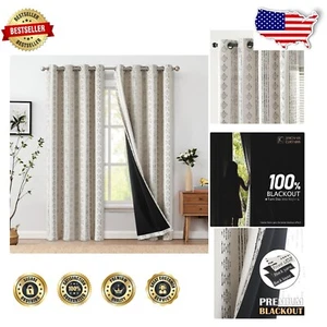 Elegant 100% Blackout Boho Curtains - 84 Inch Geometric Grommet Panels (2 Set) - Picture 1 of 10