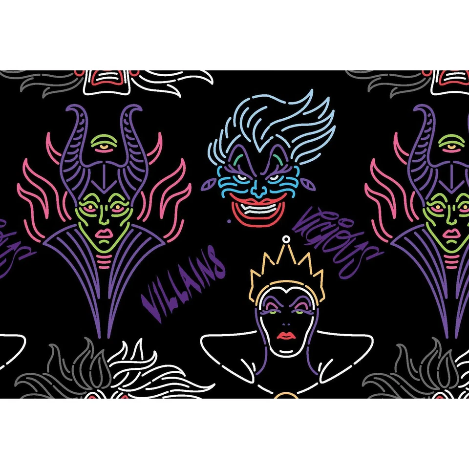 Villanos de Disney en neón sobre fondo negro por Springs Fabrics ~ Por yarda   Foto 1 de 1