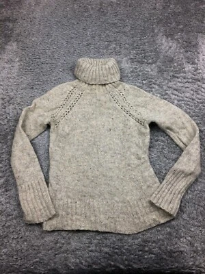 Suéter Ann Taylor LOFT Cuello Alto Mujer Talla Mediana Lana Beige Tostado Mohair Foto 1 de 4