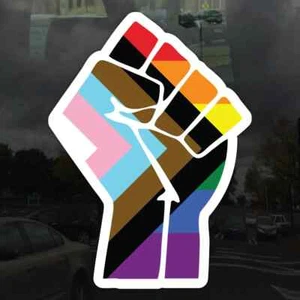 Fortschrittsflagge Resist Fist BLM LGBTQ POC Pride Flagge - lebendiger Vinyl-Aufkleber Sticker - Bild 1 von 2