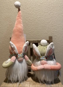 Spring Bunny Plush Gnomes Set Of 2, Spring Floral Gnomes, Bunny Gnomes - Picture 1 of 15
