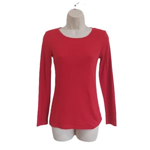 Perfect Women's Red Long Sleeve Blouse Size Small Solid Round Neck Top - Picture 1 of 10