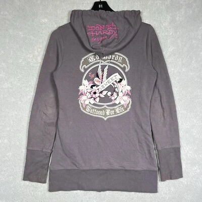 De Colección Ed Hardy Sudadera con Capucha Cremallera Completa Gris Mujer Mediana Tatuaje Diosa Japonesa Bratz Y2K Foto 1 de 4