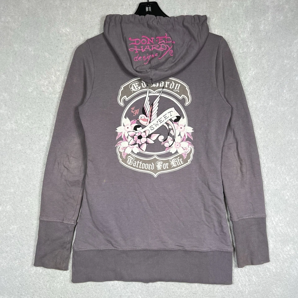 De Colección Ed Hardy Sudadera con Capucha Cremallera Completa Gris Mujer Mediana Tatuaje Diosa Japonesa Bratz Y2K Foto 1 de 4