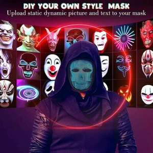 HALLOWEEN Mask Programmable LED Face Mask App Control Rechargeable Shining Mask - Picture 1 of 12
