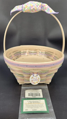 Longaberger 2000 White Washed Easter Basket+Liner+Prot.+Tie On 14th Edition NOS Cover
