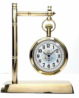 Nautical Vintage Brass Desk Clock Gold Color Christmas Gift Home Office Decor - Image 1 of 4