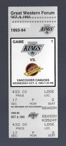 PAVEL BURE 2 GOALS 1993 VANCOUVER CANUCK @ LA KINGS HOCKEY FULL TICKET - GRETZKY Cover