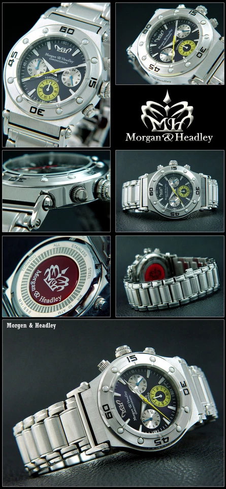 Heavy Men's Watch Chronograph Solid Stainless Steel MH-690 Morgan & Headley - image 1 of 1