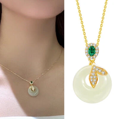 Hetian Jade Friedensschnalle S925 Sterlingsilber Halskette Damen MODE... - Bild 1 von 4