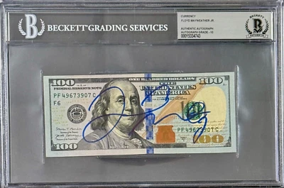 Floyd  Mayweather Jr. Signed Currency $100 Bill Beckett 15334743 Auto 10 - Image 1 of 2