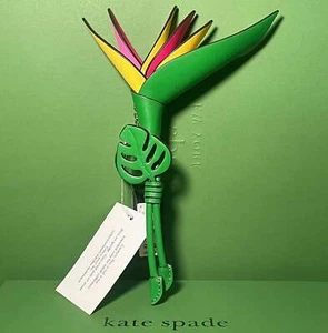 Kate Spade Playa Bird of Paradise Flower Bag Charm Leather Keychain Tropical - Picture 1 of 12