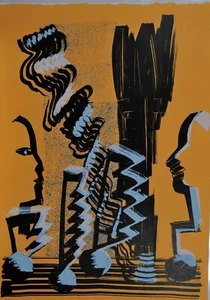 Thomas Wachweger/ großformatiger Farblinolschnitt / handsigniert / e.a. Exemplar - Bild 1 von 4