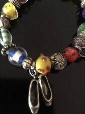 Bea Dazzle Ballerina Charm Bracelet Vintage Sterling Charms, Multi-Colored Beads