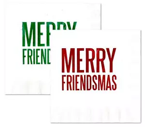 Merry Friendsmas Cocktail Beverage Napkins 20 Pcs Red & Green Foil Friends Chr - Picture 1 of 4
