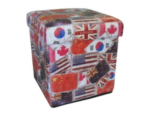 PUFF IN LEGNO E PU - AMERICA USA LONDRA BANDIERA - ARREDO CASA NEGOZIO VETRINA - Foto 1 di 1