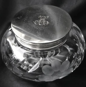 Sterling Lid Cut Crystal Dresser Jar London 1927 - Picture 1 of 7