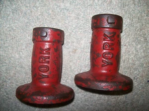 "RARE" vtg YORK BARBELL "LONG" COLLARS BodyBuilding STRONGMAN Fitness EXERCISE - Picture 1 of 5