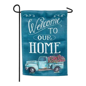 Floral Truck Welcome 14S8397 Evergreen SUEDE Garden Flag 12.5” x 18” - Picture 1 of 4