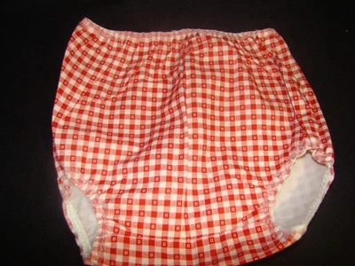 Vintage Plastic Lined Fabric Diaper Cover Red White Check Size Medium NOS - Image 1 of 3
