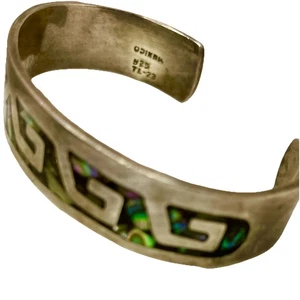 Brazalete Taxco Plata de Ley 925 México Incrustación Abulón 7" 29.27g Vintage - Imagen 1 de 10