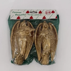 Vintage NOS Gold "Forever Beautiful" Glory Angels SET Weihnachten ORNAMENTE MCM KITSCH - Bild 1 von 2
