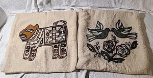 2 Vintage handgewebte Kissenbezüge Katze Vogel Blumen guatemaltekisch Maya Volkskunst peruanisch - Bild 1 von 20